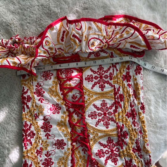 NWT Printed Embroidered Off-shoulder Mini Dress - Picture 9 of 11